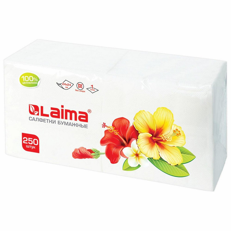 128728 Laima, Салфетки сервировочные 250 штук, в пачке, 24х24 см цвет белый