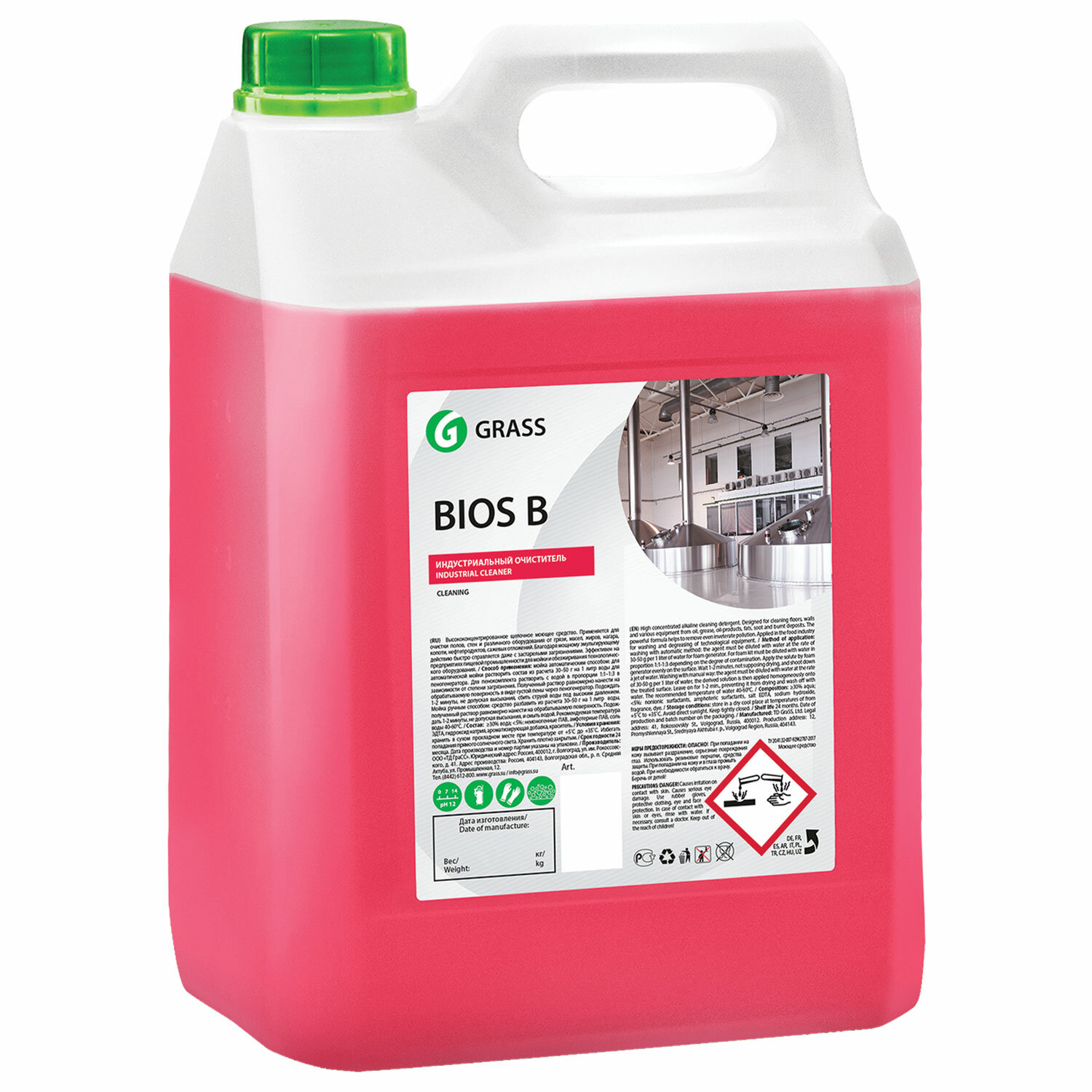 125201 Grass, Bios – b, Щелочной индустриальный очиститель и обезжириватель на водной основе 5,5 кг,
