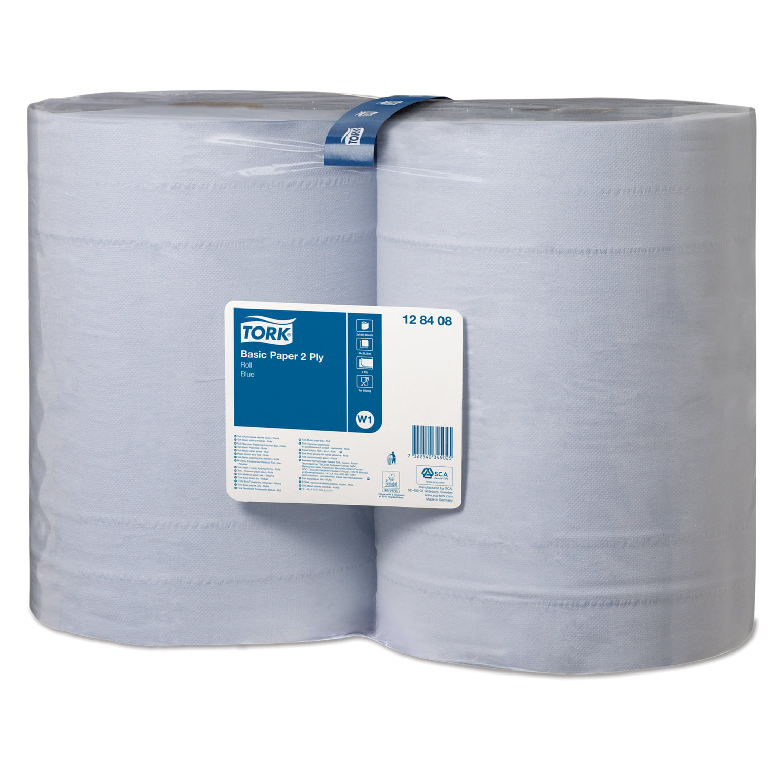 128408 Протирочная бумага в рулоне 340 м 2 слоя цв.синий совм. с w1 1000 л. в рул. (2 в уп.)