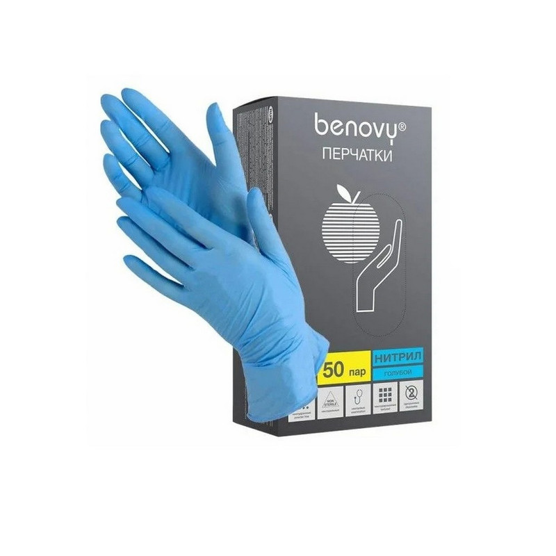 MC-NPFFT-BB-CL-504 Benovy, Перчатки нитриловые 50 пар (100 штук) размер L, цвет голубой