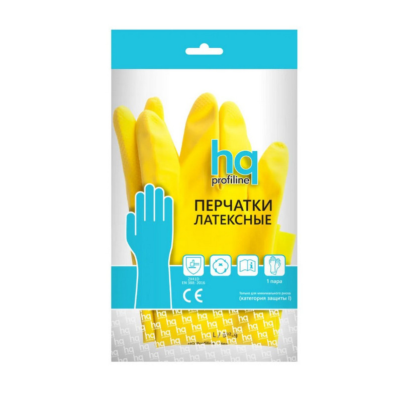 73584 HQ Profiline, Перчатки латексные многоразовые желтые, размер M (10 штук в упаковке)