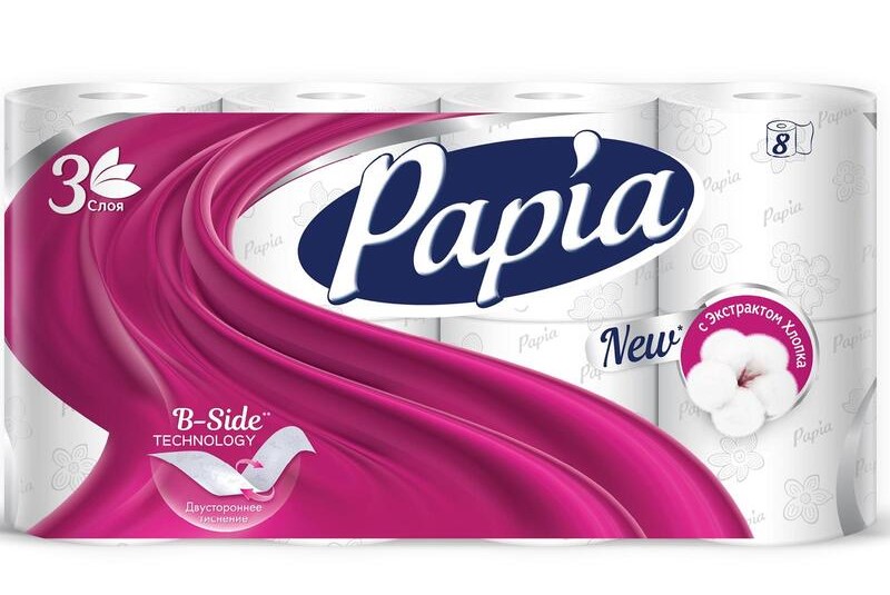 5080721 Papia, Бумага туалетная, цвет белый, 3слоя, 100% целлюлоза, 16,8м (8 рулонов в упаковке)