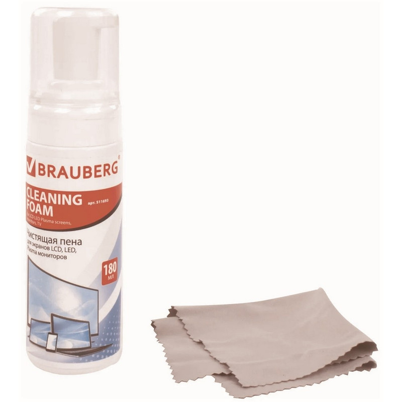  Чистящее ср-во для экранов BRAUBERG   компл. салфетка+пена 180 мл  