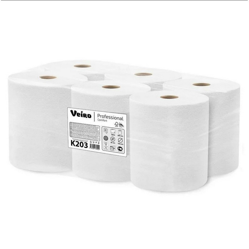 К203 Veiro, Полотенце бумажное в рулоне 150 м, 2 слоя, цвет белый (6 штукук в упаковке) совместимо с Н1 (матик)