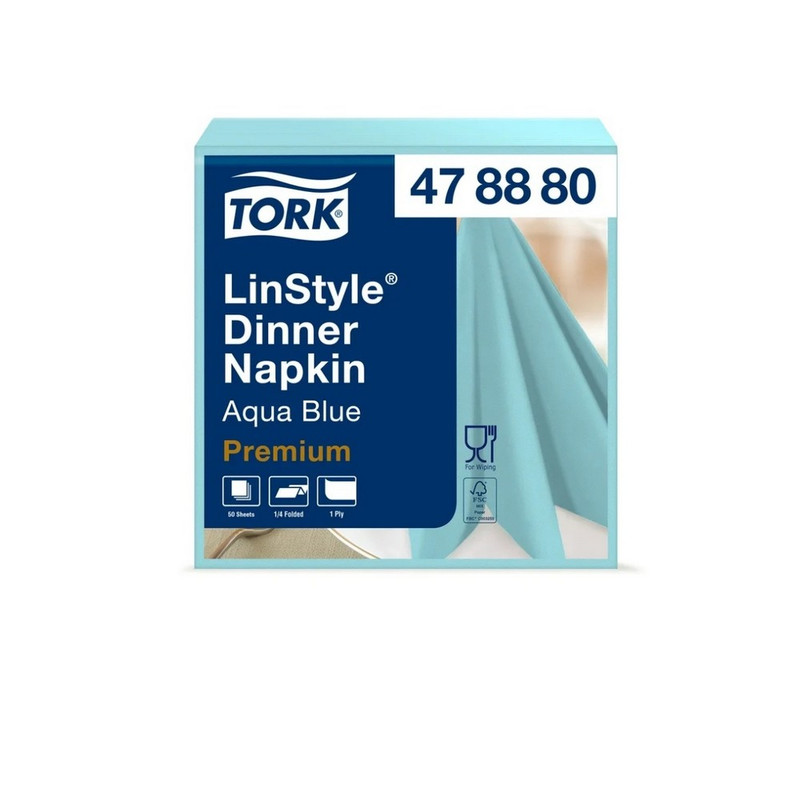 478880 Торк (Tork), Салфетки для декора стола, 1 слой, цвет лазурный, 50 штук, в пачке