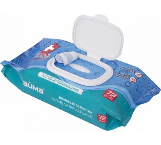 129997 Laima, "Antibacterial", Салфетки влажные 72 штук, антибактериальные с пластиковым клапаном