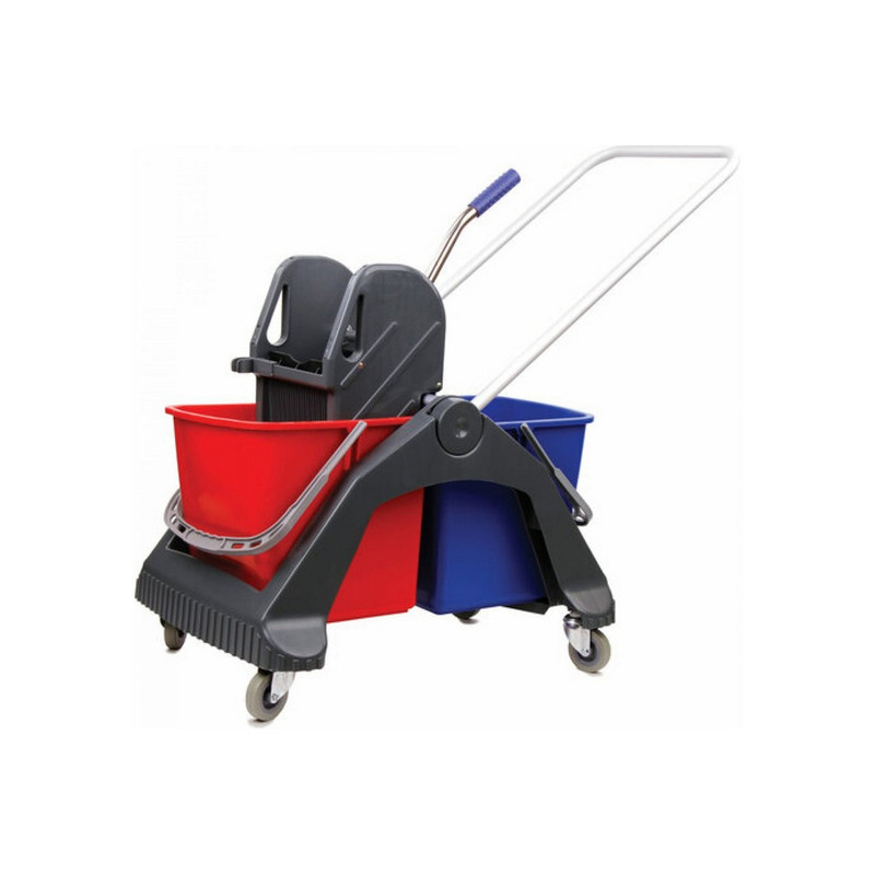 606661 Тележка уборочная BRABIX, 2 съемных ведра 30л, механич отжим, пластик каркас, фиксирующ ручка