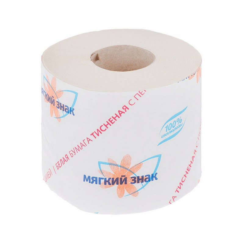 126550 Мягкий знак, Бумага туалетная бытовая цвет белый на втулке, 51 м, 1 слой