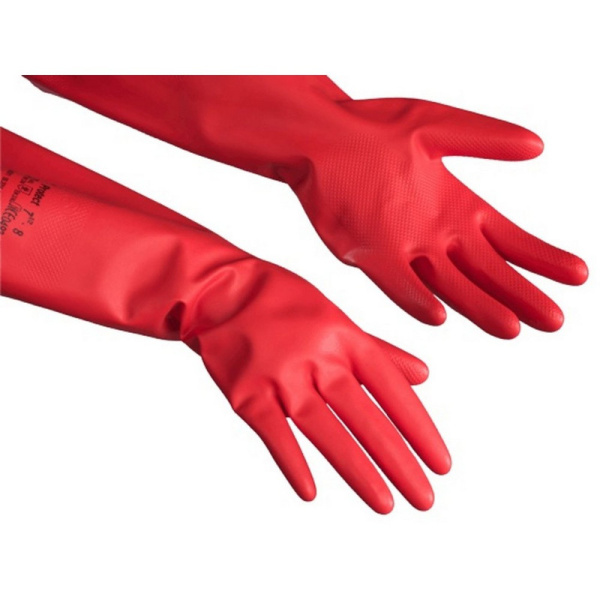100750/100153 Vileda Professional, Перчатки латексные многоцелевые размер М, цвет красный (50 штук в коробке)