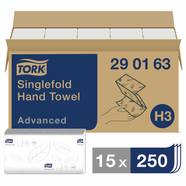 290163 Торк (Tork), Полотенце бумажное листовое сложения zz, 2 слоя, 250 л, в пачке (15 в упаковке) совместимо с н3