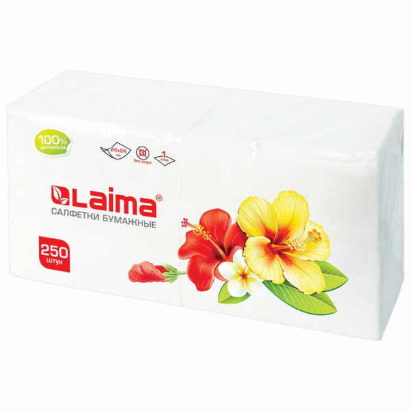 128728 Laima, Салфетки сервировочные 250 штук, в пачке, 24х24 см цвет белый