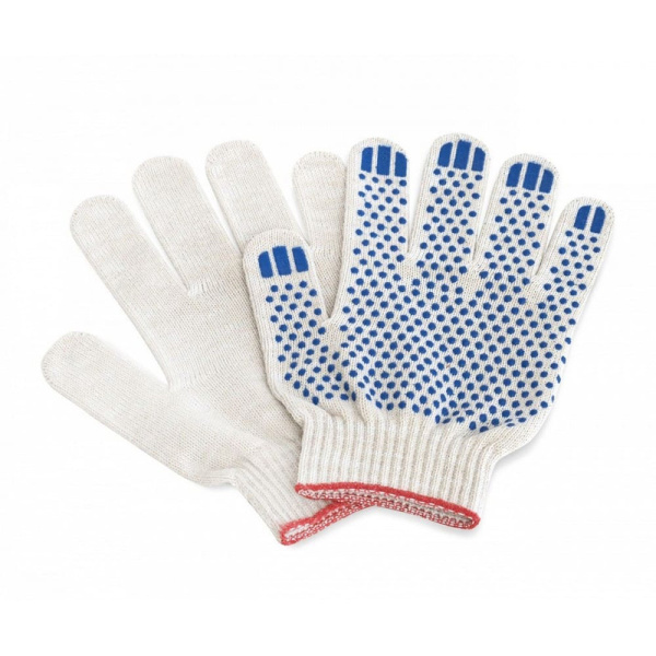 301-Т-10 Перчатки х/б с ПВХ, 5-нитка,10 класс, цвет белый