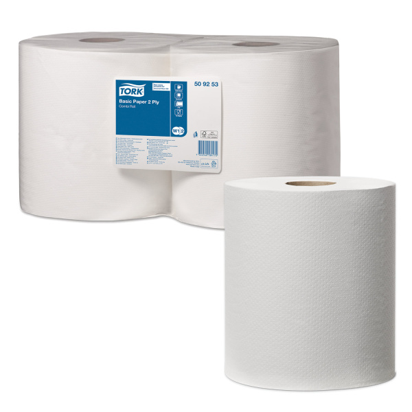 509253 _ВЫВОД_ Протирочная бумага в рулоне 264 м 2 слоя цв.бел совм. с w1/w2 800 л. в рул. (2 в уп.)