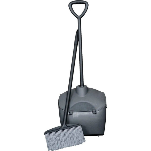 IT-0446 Совок-ловушка с крышкой и с метал.ручкой, с метал.планкой (пластик) цв.сер. (щетка в наборе)