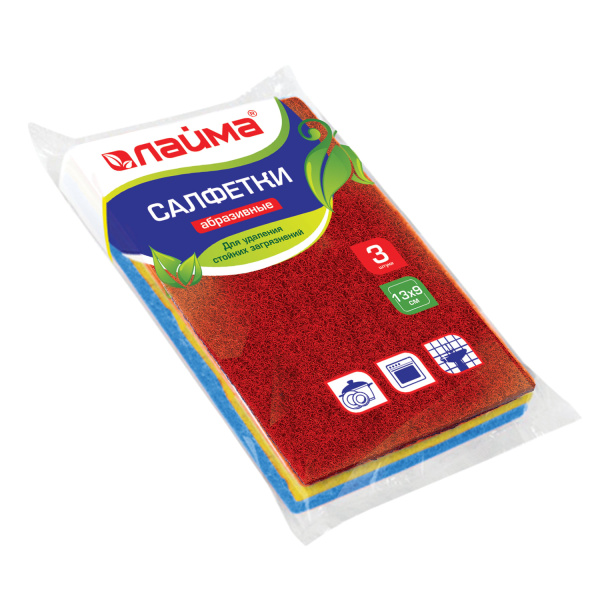 601564 Салфетки абразивные, 13х9х0,5 см, комплект 3 шт., для удаления стойких загрязнений, laima