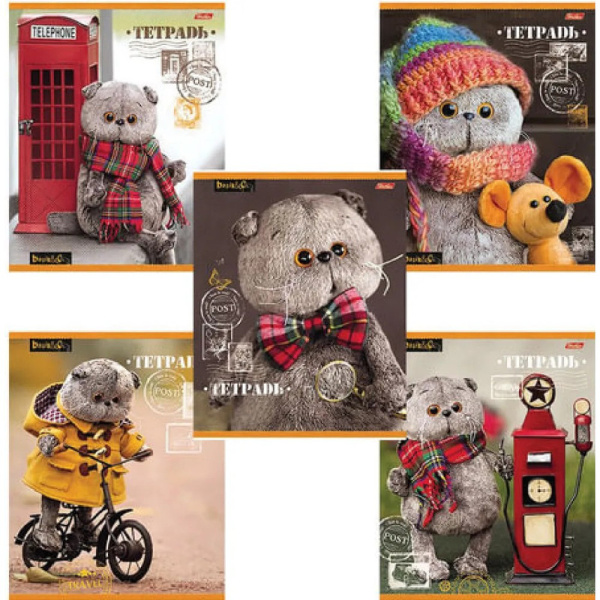 402859 Hatber, "Кот Басик", Тетрадь 18 л, клетка, обложка - картон, (5 видов в спайке)