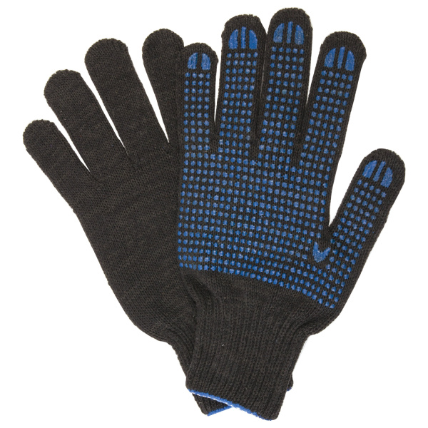 604470 Laima, Lux, 2 перчатки х/б 10 класс, 50-52г, 133 текстиль, ПВХ точка, комплект 5 пар, плотные, черные