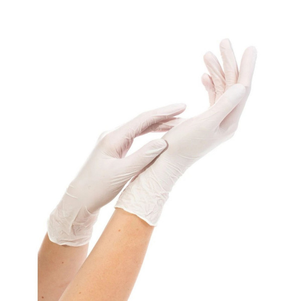 3841 White line, Перчатки нитриловые 50 пар (100 штук) размер S, цвет белый