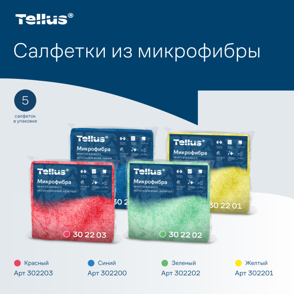 302203 Микрофибра многоразового использования Tellus (ТОРК) , цв. красный, (5шт в упак)