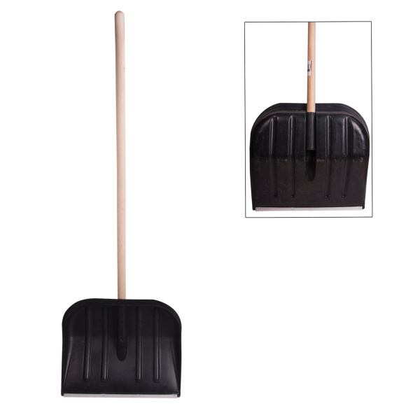 603556 Лопата снегоуборочная пластиковая, 46х40 см, высота 130 см, с алюминиевым наконечником, дерев