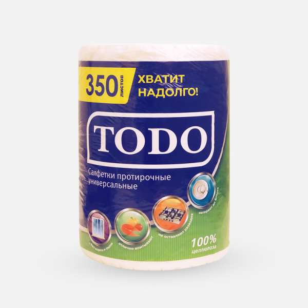5539 Универсальные протирочные салфетки в рулоне TODO 350л, 70м 2сл, цв. белый (12 рул в кор)