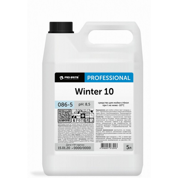 086-5 Pro-Brite, Winter 10, Средство для мойки стёкол при t не ниже -10°С, 5л