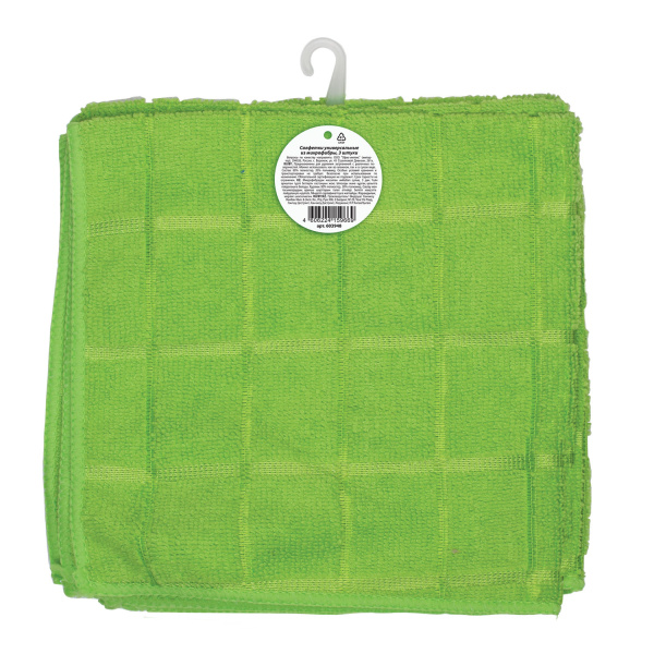 603948 НД_Салфетки универсальные, комплект 3шт., микрофибра, квадратное тиснение, 40х40см, зел, любаша