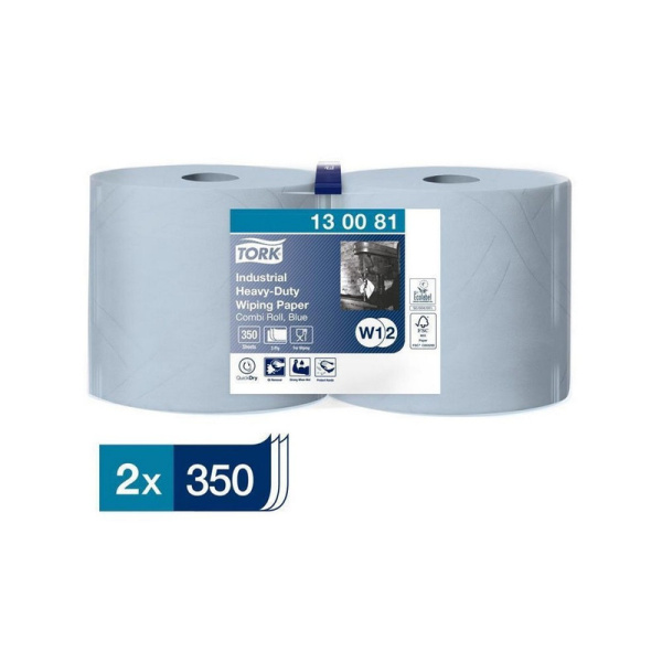 130081 _ВЫВОД_ Протирочная бумага в рулоне 119 м 3 слоя 23,5х34 см (дхш) цв.синий совм. с w1/w2 350 л. в