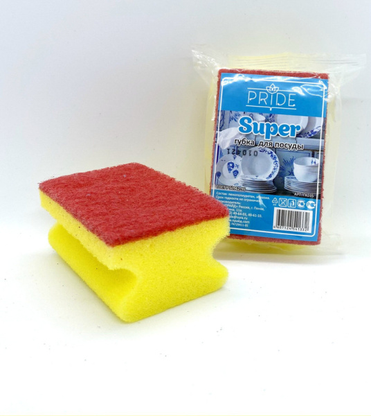 Губка для мытья посуды профильная Супер 100х65х45 мм PRIDE  (1 в уп.) / 40