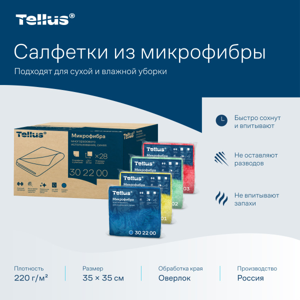 302200 Микрофибра многоразового использования Tellus (ТОРК) , цв. синий, (5шт в упак)