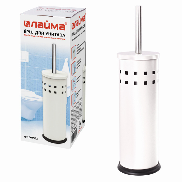 604962 Ерш для унитаза laima, с подставкой, металл, белый, глянцевый