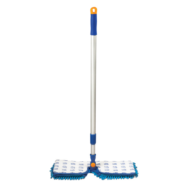 601465 Швабра двусторонняя 40см, телескопический черенок 130см (алюминий), резьба 1,6см, микрофибра,