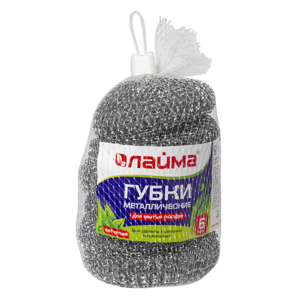 603103 Губки (мочалки) для посуды металлические laima, комплект 6 шт., сетчатые по 15 г,