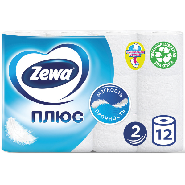 144090 Zewa, Zewa plus, Бумага туалетная бытовая цвет белый, 23 м, 2 слоя (12 в упаковке)