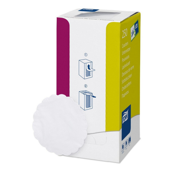 474474 Торк (Tork), Коастер под чашки, диаметр - 9 см, 8 слоев, белый, зубчатый край