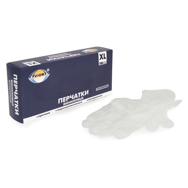 402-673 Aviora, Перчатки винил, одноразовые, 100 штук, в коробке (50 пар) размер XL