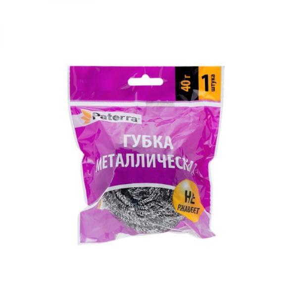 406-147 Губки для мытья посуды метал. paterra 40гр, спираль (1 в уп.)