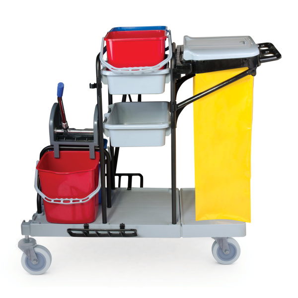 601501 Тележка уборочная brabix, ведра 2х20 л, 2х11 л, механич. отжим, держатель для мешка, мешок