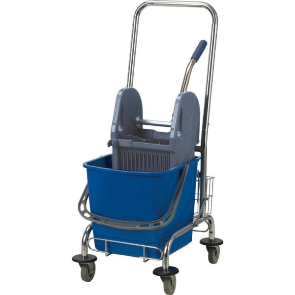 1002372 Тележка хром 1*25л синее ведро с отжимом + корзина для химии /штучно