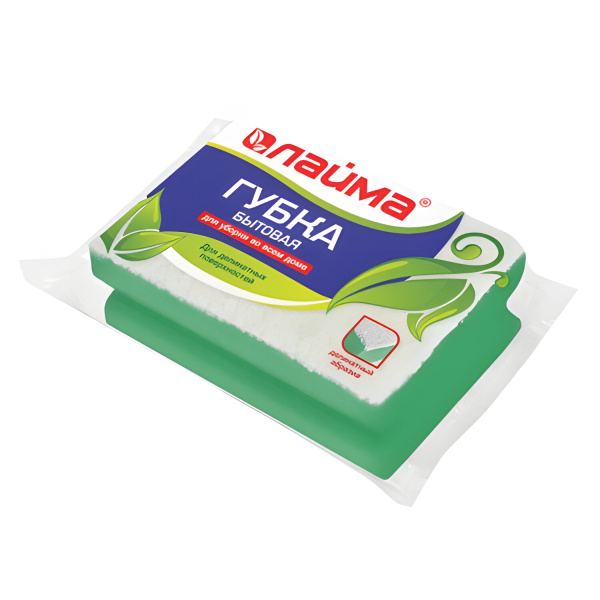 601556 Губка быт. для уборки лайма чист. слой д/деликат. поверхн, профильная ( в4,8*ш12*г8,6 см) (1 