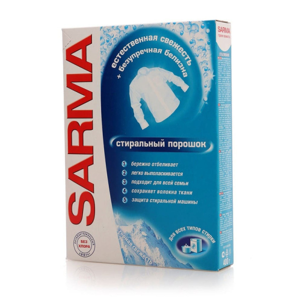 Sarma, "Горная свежесть", Порошок стиральный, Универсальный 400 г
