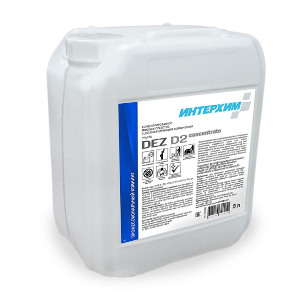 dz94250 Интерхим, DEZ D2 concentrate, Нейтральное средство для мытья поверхностей, с дезинфицирующим эффектом 5л