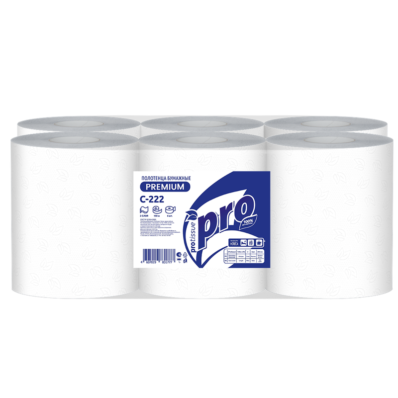 С222 Полотенца бумажные в рулонах Protissue, 2 сл, 150м, H1 (6 рул в упак)