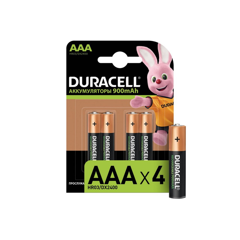 453568 Duracell, Батарейки ААА (HR03) аккумуляторные 900mAh (4 в упаковке)