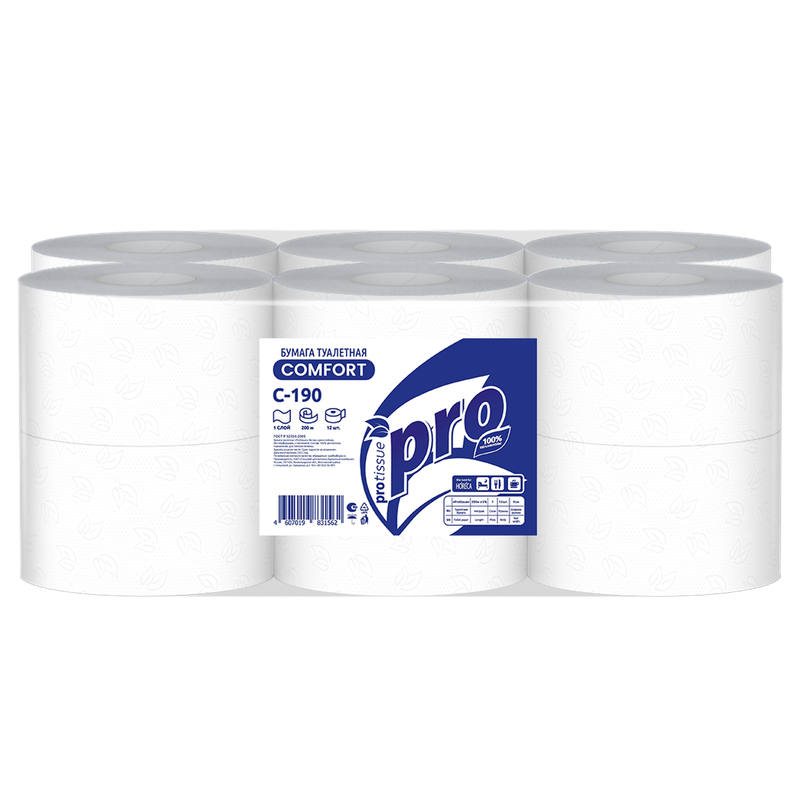 С190 Туалетная бумага PROtissue, 1 сл., 200м, вт. 60мм, T2 (12 рул в кор)