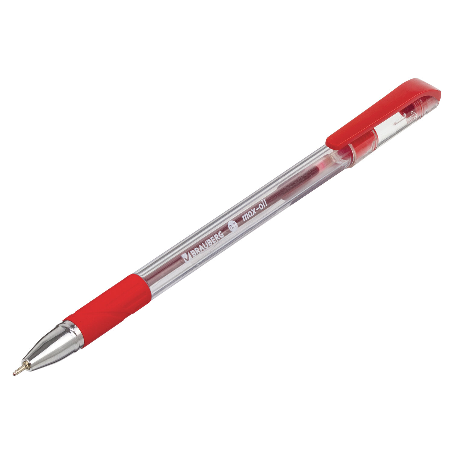 142143 Brauberg, "Max-Oil", Ручка шариковая цвет красный маслянная с грипом игольчатым (узел 0,7 мм), линия 0,35м