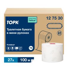 127530 Торк (Tork), Бумага туалетная рулонная 100 м, 2 слоя (27 в упаковке) совместима с Т6