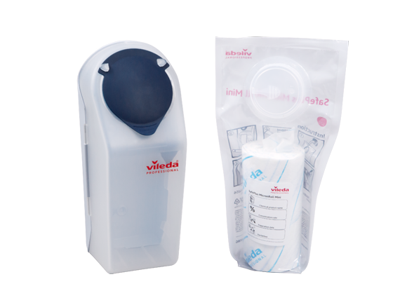 166876 Vileda Professional, SafePlus Mini, Диспенсер серо-голубой, 11х10,5х27 см