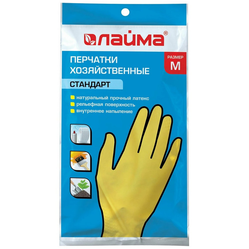 600353 Laima,  "Стандарт", Перчатки хозяйственные латексные, многоразовые, х/б напыление, размер М (средний)