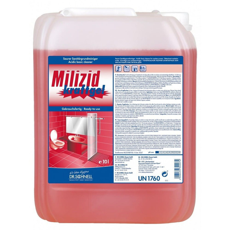 143408/30367 Dr.Shnell, Dr.Shnell milizid kraftgel, Средство для уборки санитарных зон сильнокислотный, для генеральной уборки, 10л,